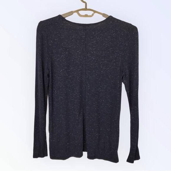 Banana Republic Navy Blue & Sliver Tee Shirt Long Sleeved Scoop Neck - Picture 3 of 5